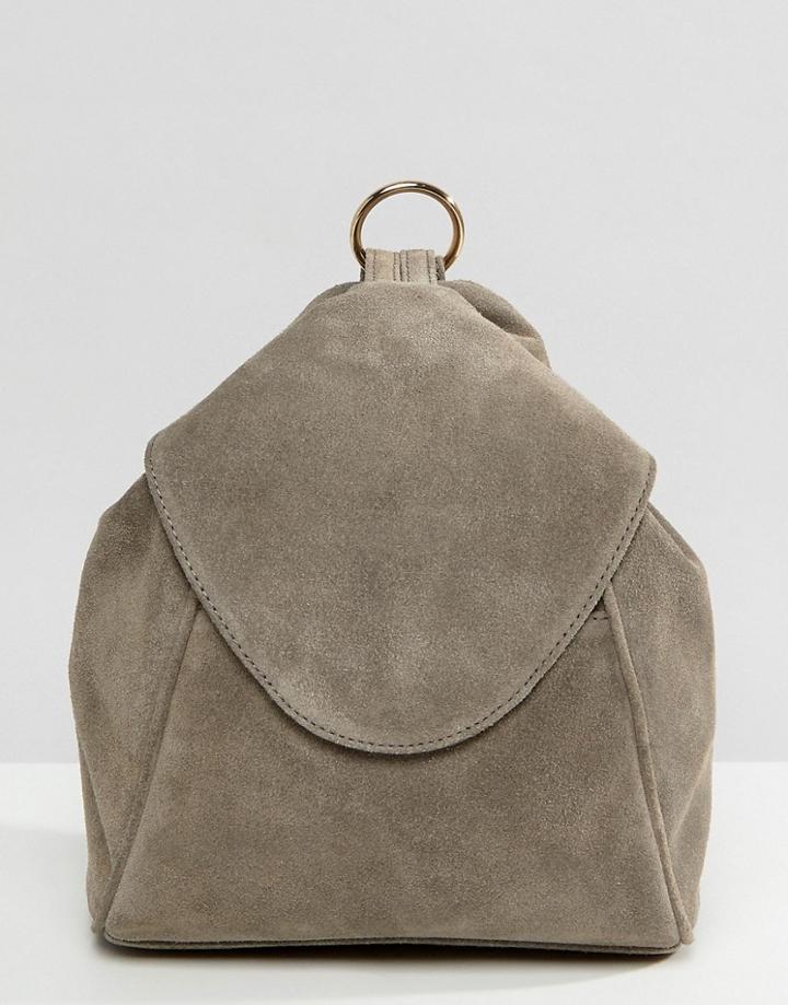 Asos Suede Minimal Backpack With Ring Pull Detail - Gray