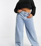 Missguided Plus Recycled Wide Leg Jean With Raw Hem In Bleached Blue-blues