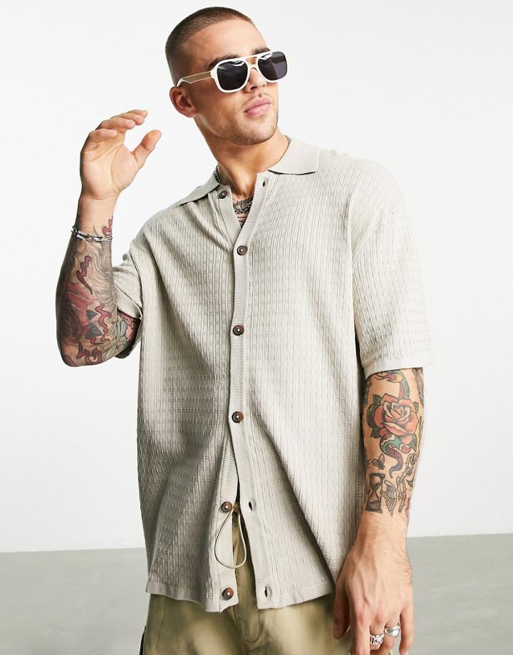 Bershka Knitted Shirt In Beige - Part Of A Set-neutral