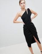 Lavish Alice One Shoulder Midi Wrap Dress - Black