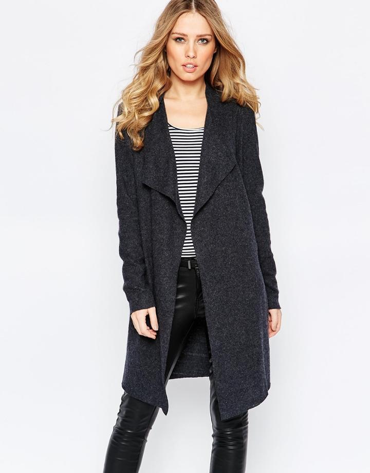 Y.a.s Evita Long Wool Cardigan - Dark Gray Melange