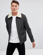 Stanley Adams Check Wool Aviator With Fleece Collar - Black