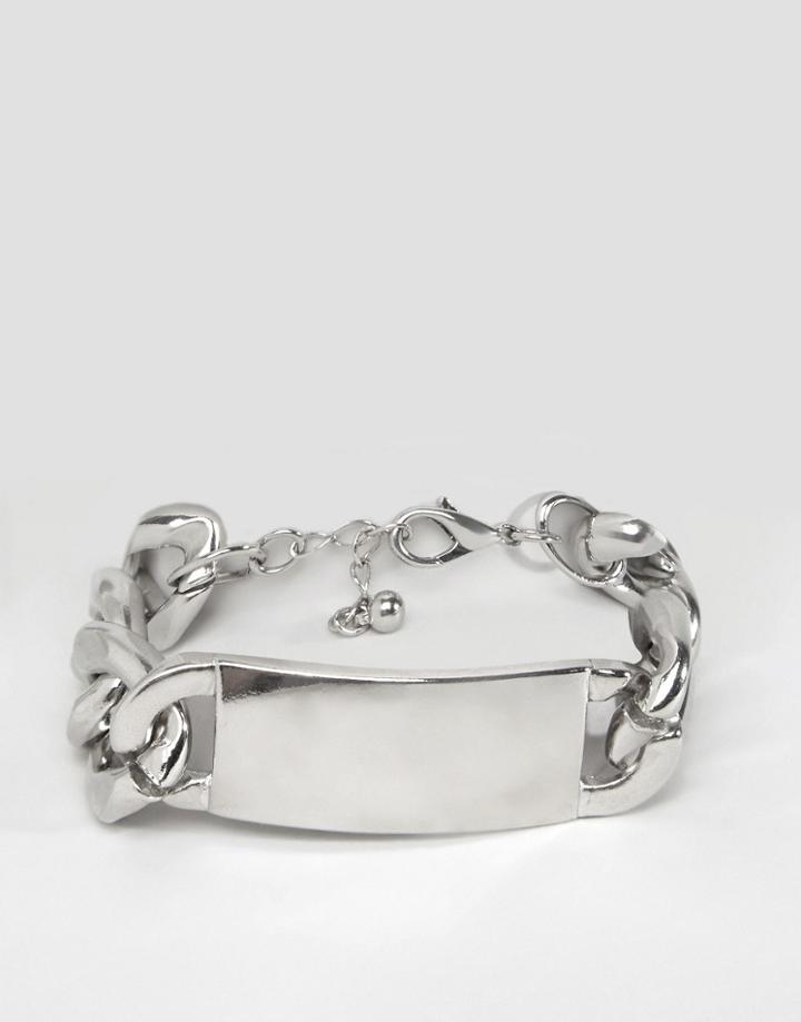Asos Boyfriend Id Curb Chain Bracelet - Silver