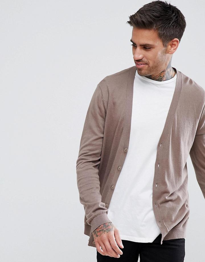 Asos Cotton Cardigan In Brown - Brown