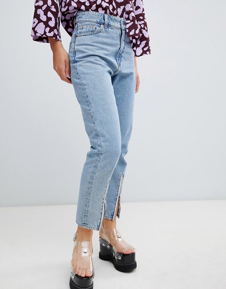 Monki Kimomo Zip Bottom Lightwash Jean - Blue