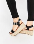 Steve Madden Surfaa Black Espadrille Wedge Sandals - Black