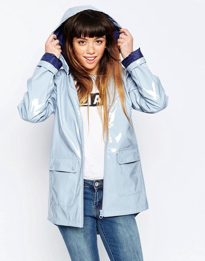 Asos High Shine Rain Trench - Blue