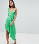Asos Design Tall Asymmetric Ruffle Soft Midi Dress - Green