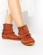 Minnetonka Double Fringe Coin Detail Boots - Brown Suede