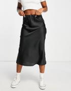 Pieces Calma Midi Satin Skirt In Black
