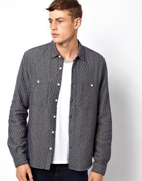 Asos Denim Shirt In Long Sleeve With Padding - Blue