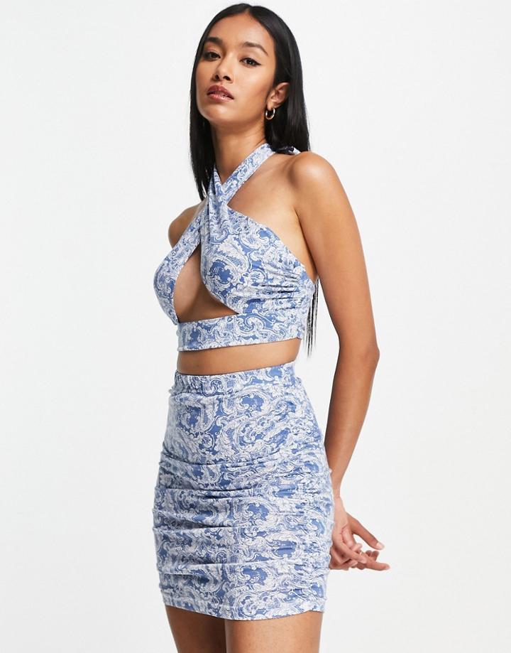 Urban Threads Ruched Front Tie Side Mini Skirt In Paisley Print - Part Of A Set-multi