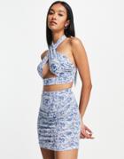 Urban Threads Ruched Front Tie Side Mini Skirt In Paisley Print - Part Of A Set-multi