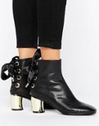 Lavish Alice Leather Lace Up Ankle Boots With Metallic Heel - Black
