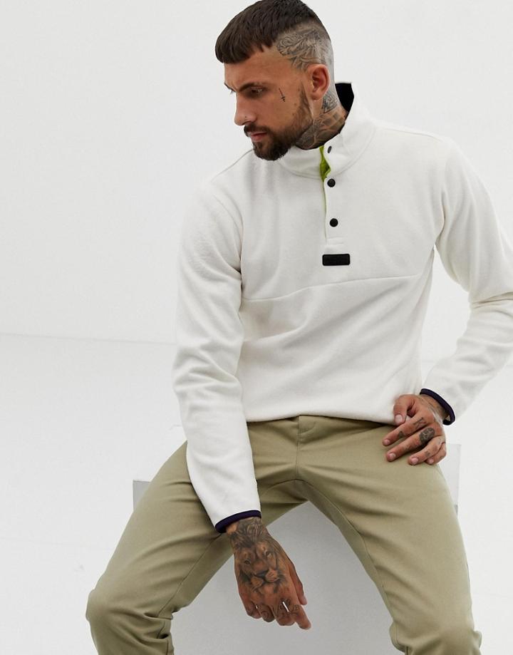 Bershka Fleece Sweater In Cream With Purple Detailing And Funnel Neck - Cream