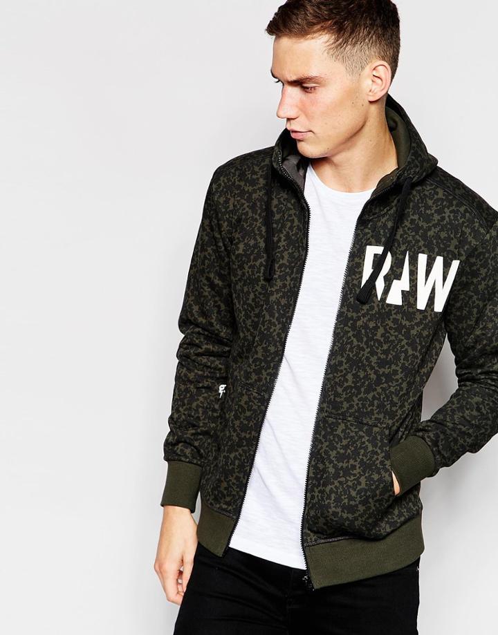 G-star Zipthru Hoodie Micro Forest Camo Print In Asfalt - Asfalt Ao