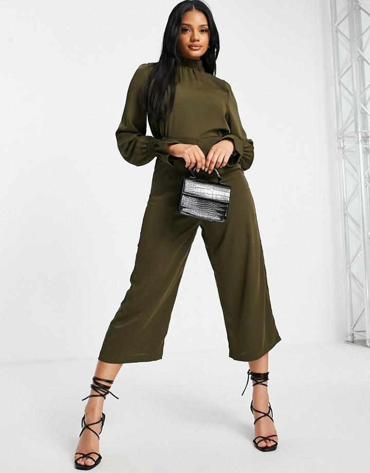 Ax Paris High Neck Jumpsuit In Khaki-green