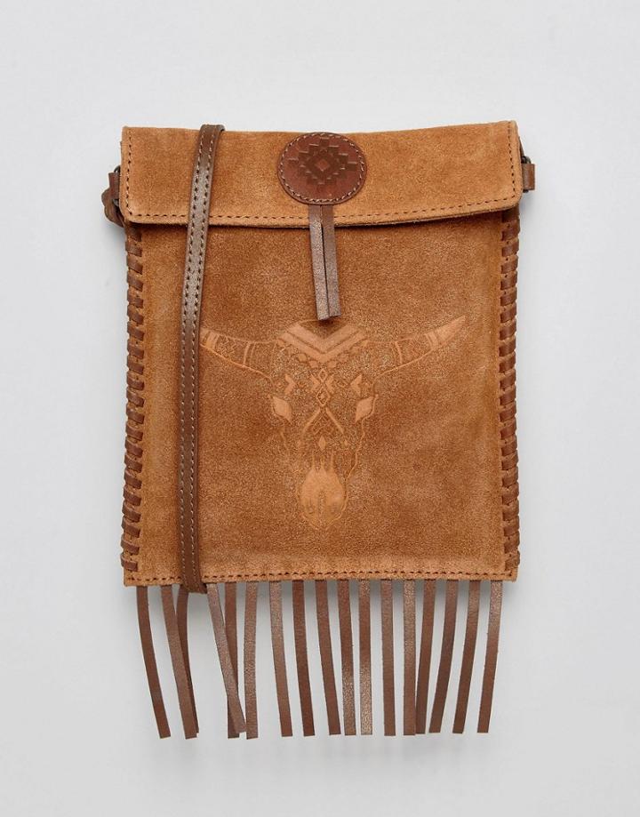 Asos Flight Bag In Tan Suede With Emboss Detail - Tan
