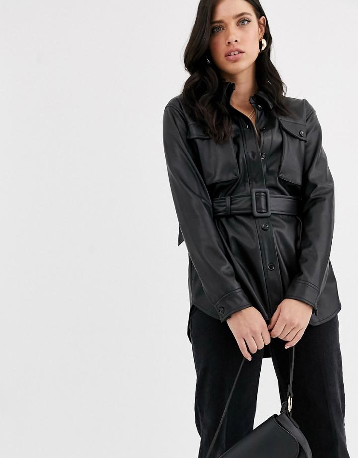 Vero Moda Leather Look Jacket With Self Belt