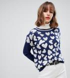 Esprit Heart Heart Print Sweater In Blue