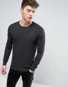 Solid Textured Knit Sweater In Dark Gray - Navy