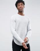 Asos Textured Knit Sweater With Curved Hem - Gray
