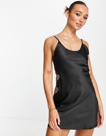 Lingadore Satin Night Dress With Back Detail In Black