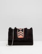 Park Lane Embroidered Clutch Bag With Suede Upper Panel - Black