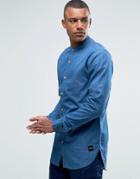 Only & Sons Longline Shirt With Grandad Collar In Slim Fit - Blue