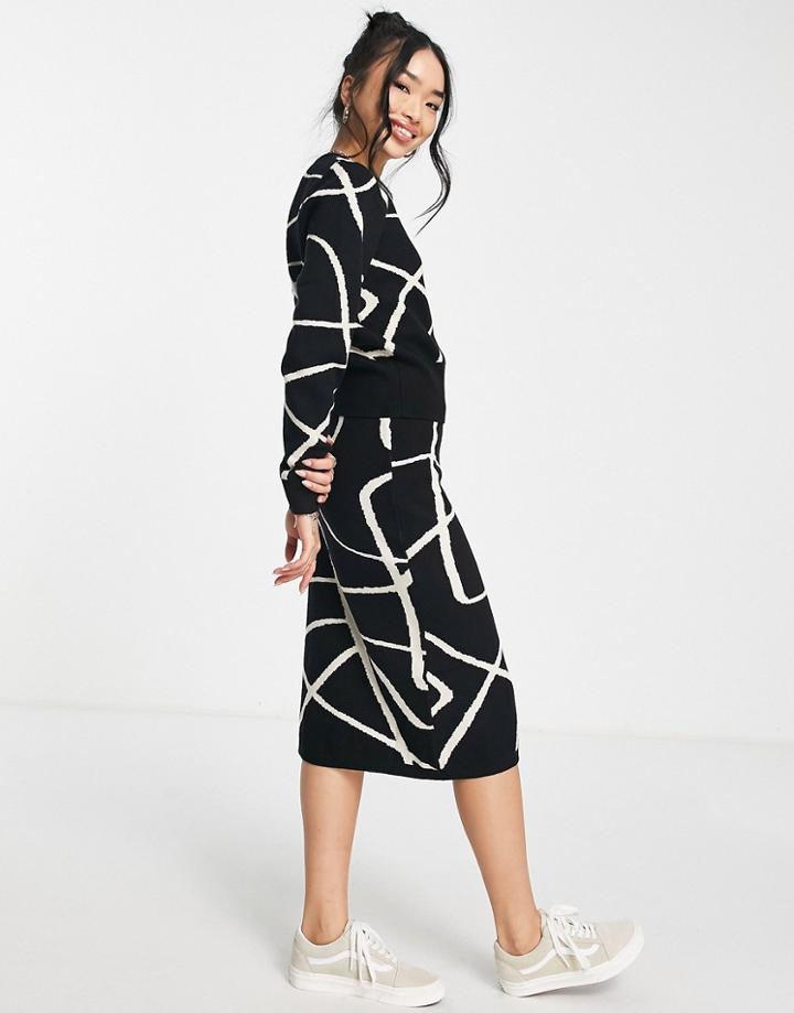 Urban Revivo Print Knitted Sweater In Black - Part Of A Set