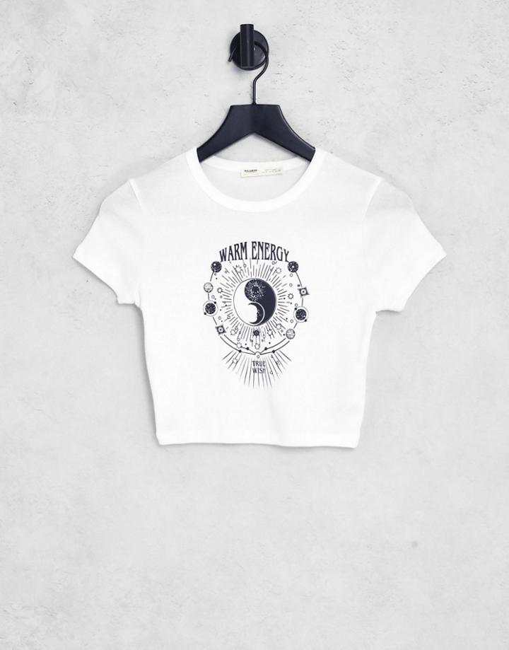 Pull & Bear Cropped T-shirt In Stone-neutral