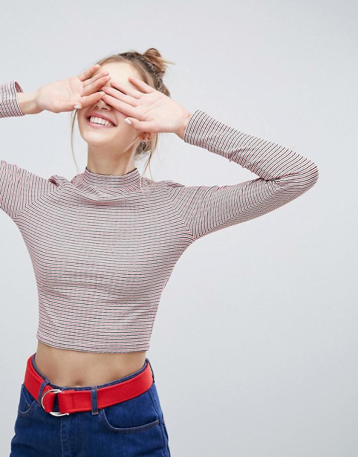 Asos Cropped Rib T-shirt With Long Sleeve - Multi