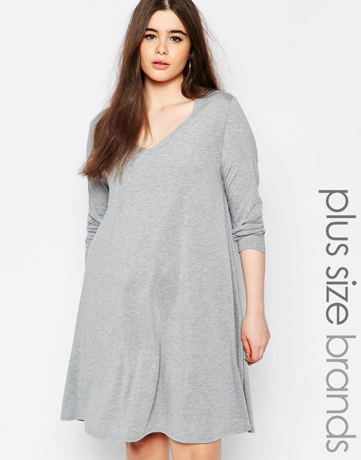 Missguided Plus V Neck Swing Dress - Gray