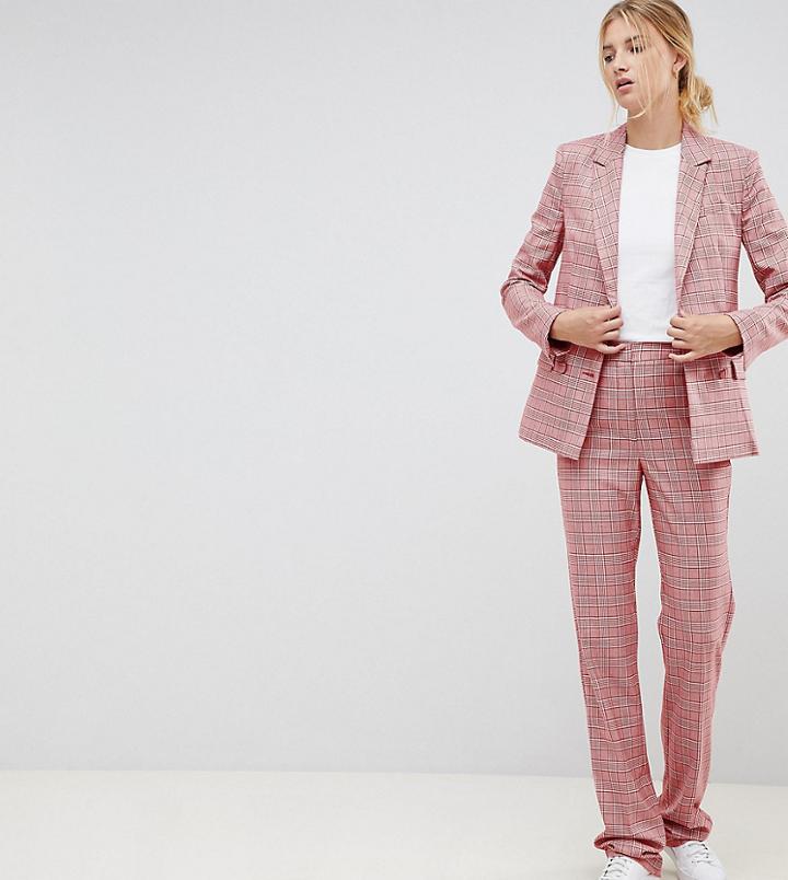 Asos Design Tall Tailored Slim Flare Pants In Red Check-multi