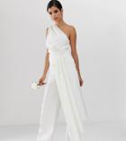 Asos Edition Tall One Shoulder Drape Side Wedding Jumpsuit - White