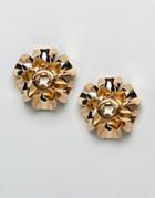 Asos Design Earrings With Metal Flower Design In Gold - Gold