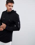 Asos Design Longline Muscle Fit Hoodie With Ma1 Pocket And Curved Hem - Black