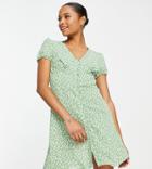 Glamorous Petite Mini Button Front Tea Dress In Green Spring Floral