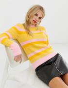 Pieces Striped Rib Sweater - Yellow