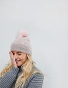 Asos Fluffy Beanie With Faux Fur Pom - Pink
