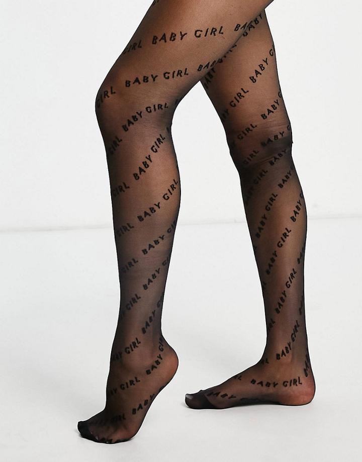 Topshop Babygirl Slogan Tights-black