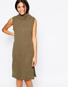 Influence Roll Neck Sweater With Maxi Side Splits - Khaki
