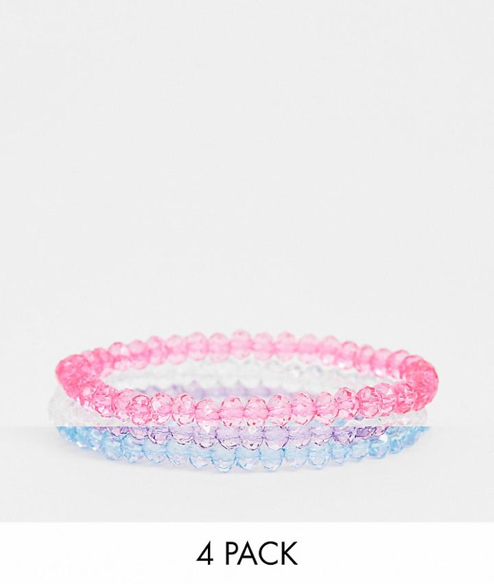 Asos Design Pack Of 4 Stretch Bracelet With Clear And Color Jewel Beads