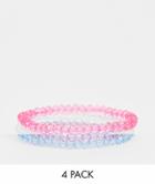 Asos Design Pack Of 4 Stretch Bracelet With Clear And Color Jewel Beads