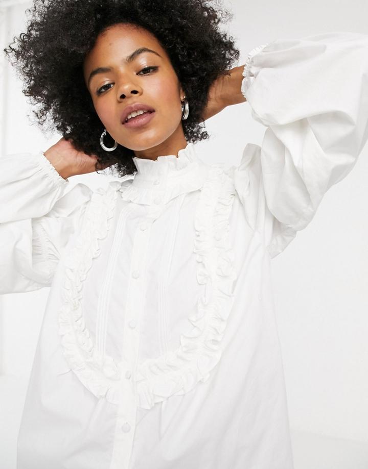 Topshop Ruffle Detail Blouse In White