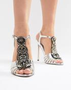 Asos Design Hot Line Embellished Heeled Sandals - Silver