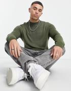 River Island Long Sleeve Turtle Neck Sweater In Khaki-green