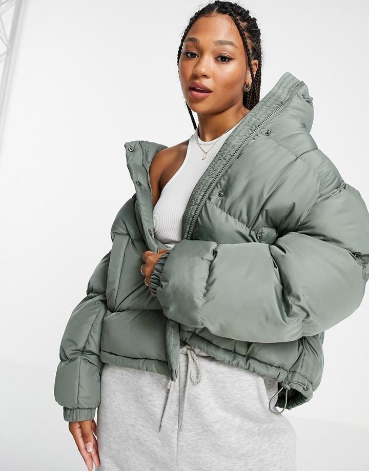 Asos Design Oversized Puffer Jacket In Khaki - Mgreen