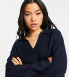 Pieces Petite Wool V-neck Sweater In Dark Blue - Part Of A Set-navy