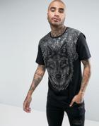 Reason T-shirt With Wolf Print Embellishment - Black